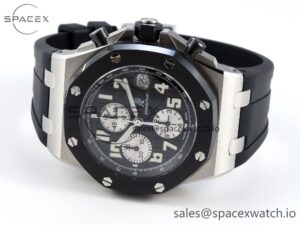 Audermars Piguet Royal Oak Offshore 42mm SS APF 1:1 Best Edition Black Dial White Markers Ceramic Bezel on Black Rubber Strap A7750 - Image 5