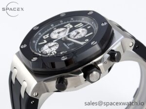 Audermars Piguet Royal Oak Offshore 42mm SS APF 1:1 Best Edition Black Dial White Markers Ceramic Bezel on Black Rubber Strap A7750 - Image 7