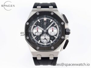 Audermars Piguet Royal Oak Offshore 44mm SS Black Ceramic Bezel APF 1:1 Best Edition Black/Silver Dial on Black Rubber Strap A4401