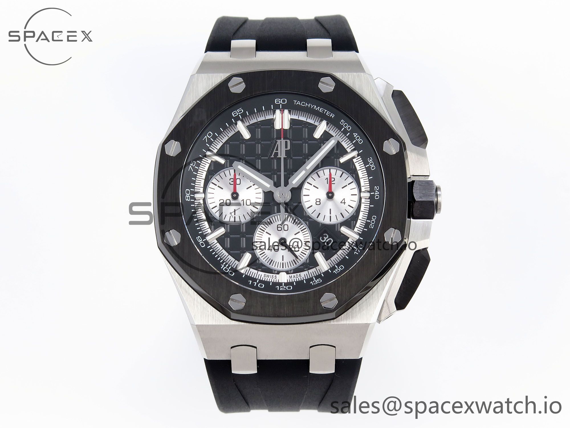 IMG_0117 Audermars Piguet Royal Oak Offshore 44mm SS Black Ceramic Bezel APF 1:1 Best Edition Black/Silver Dial on Black Rubber Strap A4401 - Image 1