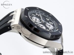 Audermars Piguet Royal Oak Offshore 42mm SS APF 1:1 Best Edition Black Dial White Markers Ceramic Bezel on Black Rubber Strap A7750 - Image 8