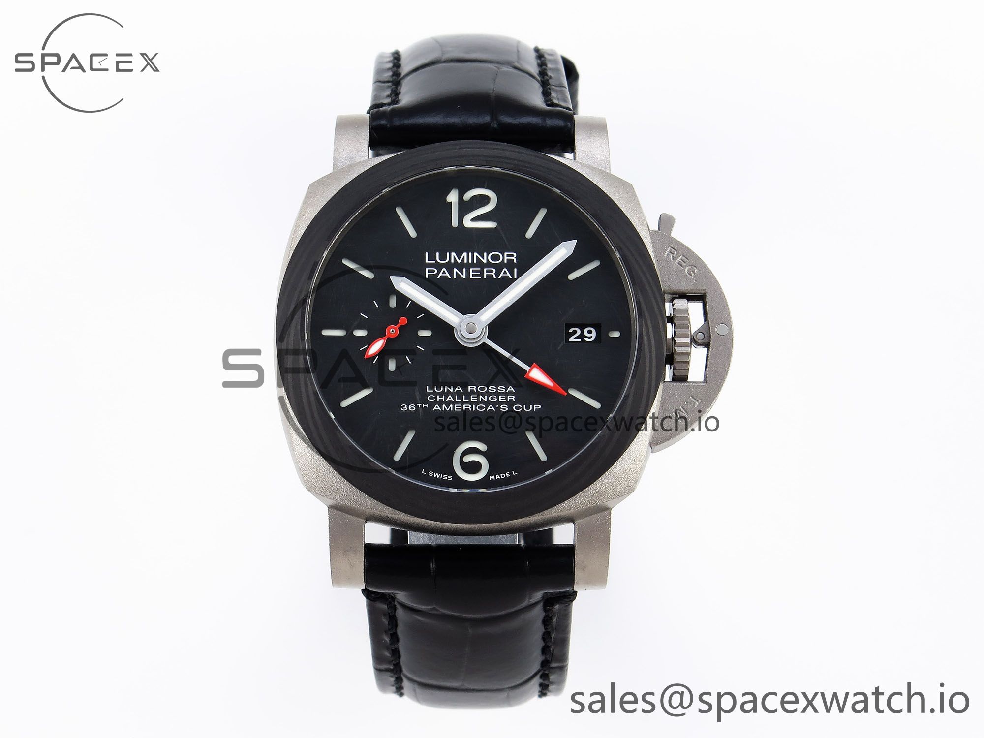 IMG_0119 Panerai PAM1096 W LUMINOR GMT 42MM TITANIUM VSF 1:1 BEST EDITION BLACK DIAL ON BLACK LEATHER STRAP P.9011 SUPER CLONE - Image 1