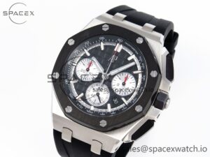 Audermars Piguet Royal Oak Offshore 44mm SS Black Ceramic Bezel APF 1:1 Best Edition Black/Silver Dial on Black Rubber Strap A4401 - Image 4