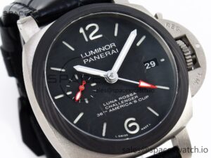 Panerai PAM1096 W LUMINOR GMT 42MM TITANIUM VSF 1:1 BEST EDITION BLACK DIAL ON BLACK LEATHER STRAP P.9011 SUPER CLONE - Image 3