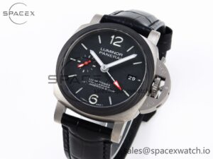 Panerai PAM1096 W LUMINOR GMT 42MM TITANIUM VSF 1:1 BEST EDITION BLACK DIAL ON BLACK LEATHER STRAP P.9011 SUPER CLONE - Image 4