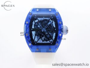 Richard Mille RM035 Blue Transparent RMF Best Edition Skeleton Dial on Translucent Rubber Strap Clone RMUL2