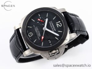 Panerai PAM1096 W LUMINOR GMT 42MM TITANIUM VSF 1:1 BEST EDITION BLACK DIAL ON BLACK LEATHER STRAP P.9011 SUPER CLONE - Image 6
