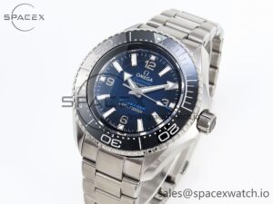 Omega SEAMASTER PLANET OCEAN 6000M ULTRA DEEP 45.5MM SS TF 1:1 BEST EDITION BLUE DIAL BLACK BEZEL ON SS BRACELET A2824 - Image 4