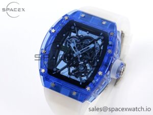 Richard Mille RM035 Blue Transparent RMF Best Edition Skeleton Dial on Translucent Rubber Strap Clone RMUL2 - Image 4
