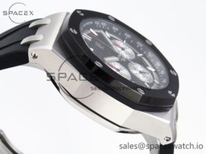 Audermars Piguet Royal Oak Offshore 44mm SS Black Ceramic Bezel APF 1:1 Best Edition Black/Silver Dial on Black Rubber Strap A4401 - Image 8
