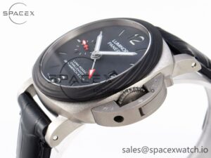 Panerai PAM1096 W LUMINOR GMT 42MM TITANIUM VSF 1:1 BEST EDITION BLACK DIAL ON BLACK LEATHER STRAP P.9011 SUPER CLONE - Image 7
