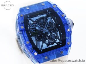 Richard Mille RM035 Blue Transparent RMF Best Edition Skeleton Dial on Translucent Rubber Strap Clone RMUL2 - Image 3