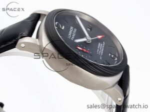 Panerai PAM1096 W LUMINOR GMT 42MM TITANIUM VSF 1:1 BEST EDITION BLACK DIAL ON BLACK LEATHER STRAP P.9011 SUPER CLONE - Image 8