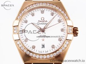 Omega Constellation 39mm RG Diamonds Bezel ASWF 1:1 Best Edition White Dial on RG Bracelet A8801 - Image 2