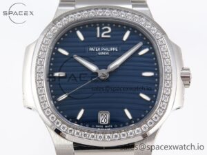 PATEK PHILIPPE NAUTILUS 7118 LADIES SS PPF 1:1 BEST EDITION BLUE DIAL DIAMONDS BEZEL ON SS BRACELET 324CS - Image 2
