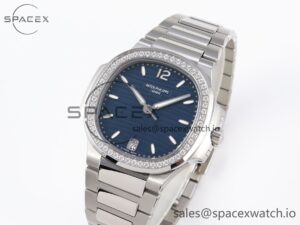 PATEK PHILIPPE NAUTILUS 7118 LADIES SS PPF 1:1 BEST EDITION BLUE DIAL DIAMONDS BEZEL ON SS BRACELET 324CS - Image 4