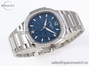 PATEK PHILIPPE NAUTILUS 7118 LADIES SS PPF 1:1 BEST EDITION BLUE DIAL DIAMONDS BEZEL ON SS BRACELET 324CS - Image 6