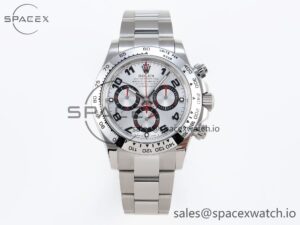 Rolex Daytona 116509 SS OMF Best Edition Silver Numeral Dial on SS Bracelet A7750 (Slim Movement)