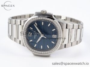 PATEK PHILIPPE NAUTILUS 7118 LADIES SS PPF 1:1 BEST EDITION BLUE DIAL DIAMONDS BEZEL ON SS BRACELET 324CS - Image 5