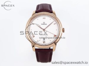 Omega De Ville Date RG MKF 1:1 Best Edition White Textured Dial Roman Marker on Brown Leather Strap A8800