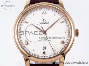 Omega De Ville Date RG MKF 1:1 Best Edition White Textured Dial Roman Marker on Brown Leather Strap A8800 - Image 2