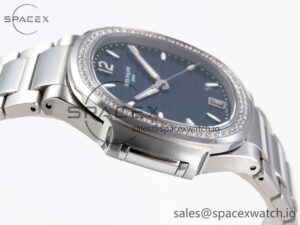 PATEK PHILIPPE NAUTILUS 7118 LADIES SS PPF 1:1 BEST EDITION BLUE DIAL DIAMONDS BEZEL ON SS BRACELET 324CS - Image 8