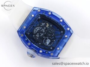 Richard Mille RM035 Blue Transparent RMF Best Edition Skeleton Dial on Translucent Rubber Strap Clone RMUL2 - Image 15