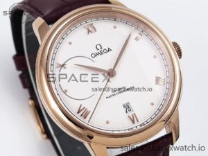 Omega De Ville Date RG MKF 1:1 Best Edition White Textured Dial Roman Marker on Brown Leather Strap A8800 - Image 3