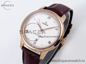 Omega De Ville Date RG MKF 1:1 Best Edition White Textured Dial Roman Marker on Brown Leather Strap A8800 - Image 4