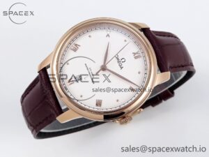 Omega De Ville Date RG MKF 1:1 Best Edition White Textured Dial Roman Marker on Brown Leather Strap A8800 - Image 6