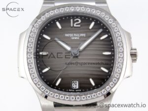 PATEK PHILIPPE NAUTILUS 7118 LADIES SS PPF 1:1 BEST EDITION BROWN DIAL DIAMONDS BEZEL ON SS BRACELET 324CS - Image 2