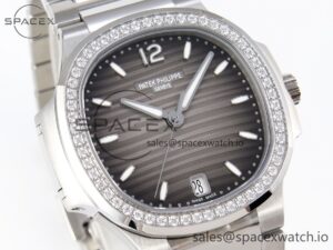 PATEK PHILIPPE NAUTILUS 7118 LADIES SS PPF 1:1 BEST EDITION BROWN DIAL DIAMONDS BEZEL ON SS BRACELET 324CS - Image 3
