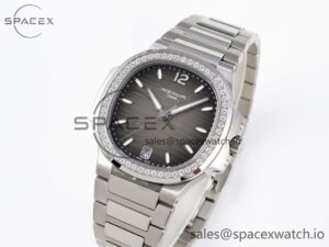 PATEK PHILIPPE NAUTILUS 7118 LADIES SS PPF 1:1 BEST EDITION BROWN DIAL DIAMONDS BEZEL ON SS BRACELET 324CS - Image 4