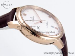 Omega De Ville Date RG MKF 1:1 Best Edition White Textured Dial Roman Marker on Brown Leather Strap A8800 - Image 8
