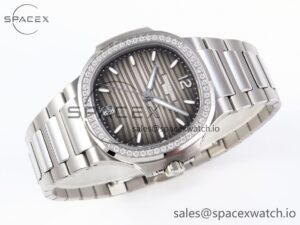 PATEK PHILIPPE NAUTILUS 7118 LADIES SS PPF 1:1 BEST EDITION BROWN DIAL DIAMONDS BEZEL ON SS BRACELET 324CS - Image 6