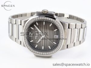 PATEK PHILIPPE NAUTILUS 7118 LADIES SS PPF 1:1 BEST EDITION BROWN DIAL DIAMONDS BEZEL ON SS BRACELET 324CS - Image 5