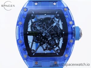 Richard Mille RM035 Blue Transparent RMF Best Edition Skeleton Dial on Blue Rubber Strap Clone RMUL2 - Image 2
