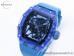 Richard Mille RM035 Blue Transparent RMF Best Edition Skeleton Dial on Blue Rubber Strap Clone RMUL2 - Image 3