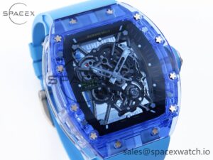 Richard Mille RM035 Blue Transparent RMF Best Edition Skeleton Dial on Blue Rubber Strap Clone RMUL2 - Image 4