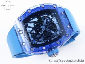 Richard Mille RM035 Blue Transparent RMF Best Edition Skeleton Dial on Blue Rubber Strap Clone RMUL2 - Image 6