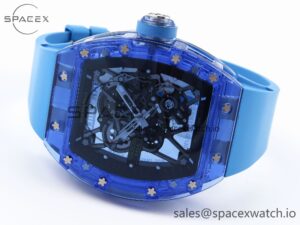 Richard Mille RM035 Blue Transparent RMF Best Edition Skeleton Dial on Blue Rubber Strap Clone RMUL2 - Image 5