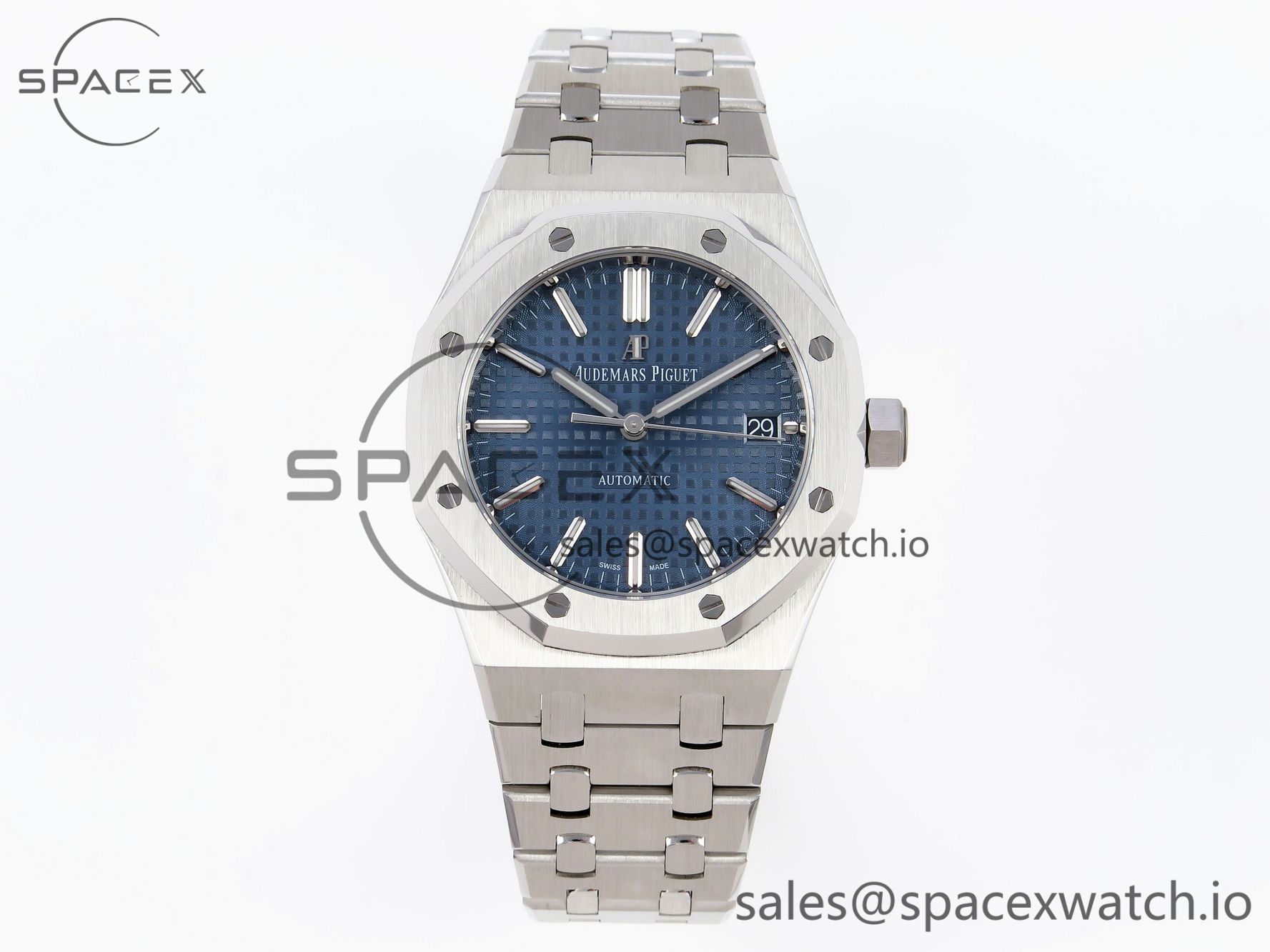 IMG_0155 Audermars Piguet Royal Oak 37mm 15450 SS APSF 1:1 Best Edition Blue Textured Dial on SS Bracelet SA3120 Super Clone - Image 1
