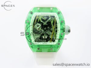 Richard Mille RM026 Green Transparent Tourbillon RM Best Edition Panda Skeleton Dial on Rubber Strap