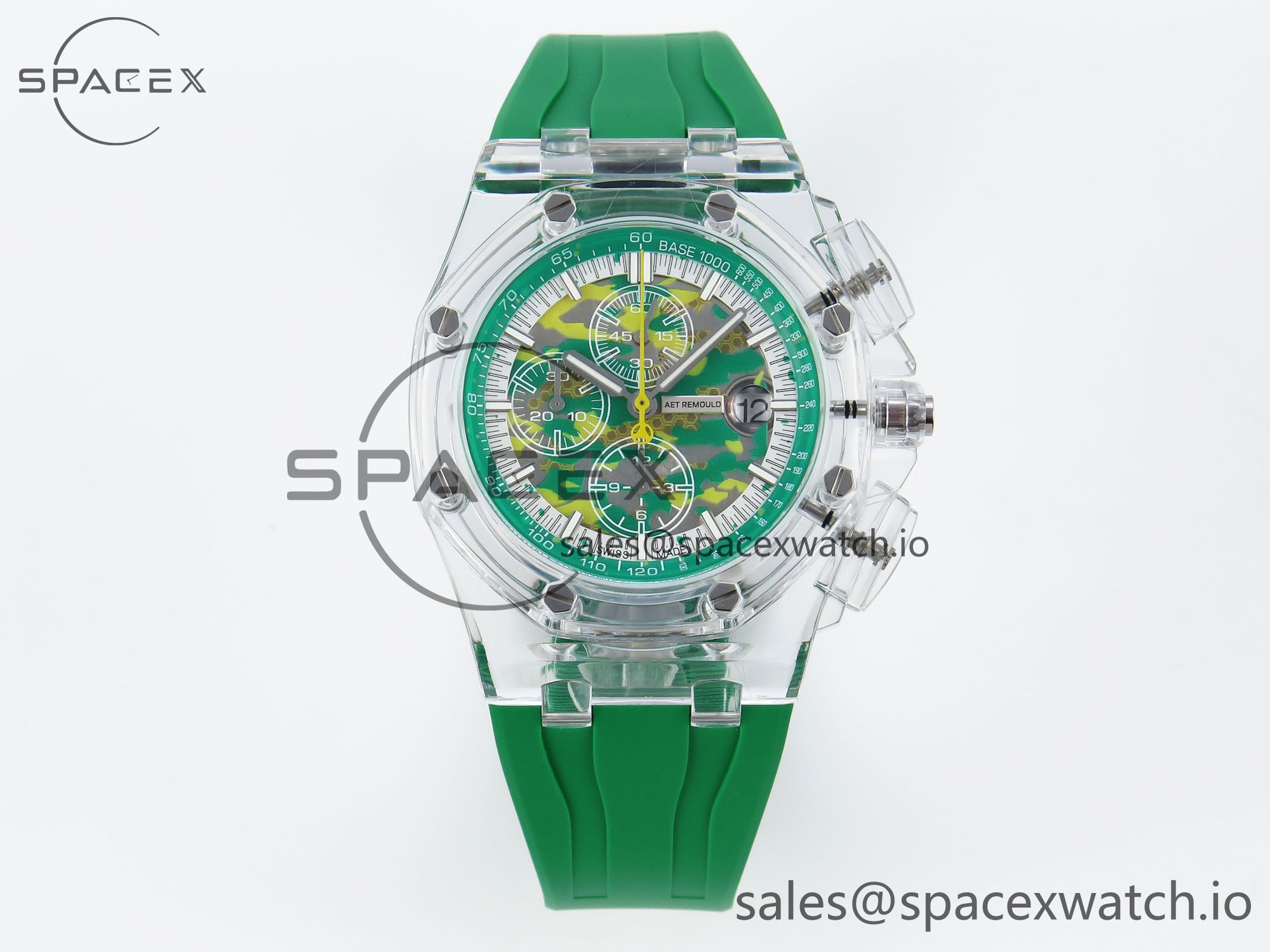 IMG_0156 Audermars Piguet Royal Oak Offshore 44mm Transparent APF Best Edition Green Dial on Green Rubber Strap A3126 - Image 1