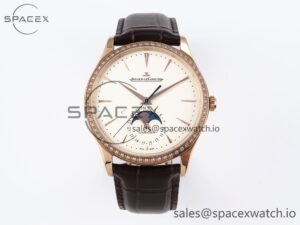 Jaeger-Lecoultre Master Ultra Thin Moon 1368420 RG ZF 1:1 Best Edition White Diamond Dial on Brown Leather Strap SA925 Super Clone V2