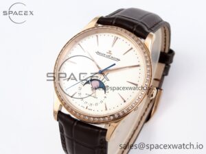 Jaeger-Lecoultre Master Ultra Thin Moon 1368420 RG ZF 1:1 Best Edition White Diamond Dial on Brown Leather Strap SA925 Super Clone V2 - Image 4