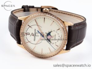 Jaeger-Lecoultre Master Ultra Thin Moon 1368420 RG ZF 1:1 Best Edition White Diamond Dial on Brown Leather Strap SA925 Super Clone V2 - Image 5