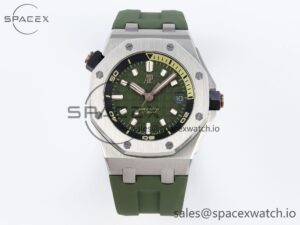AUDEMARS PIGUET ROYAL OAK OFFSHORE DIVER 15720 APSF 1:1 BEST EDITION GREEN DIAL ON GREEN RUBBER STRAP SA4308
