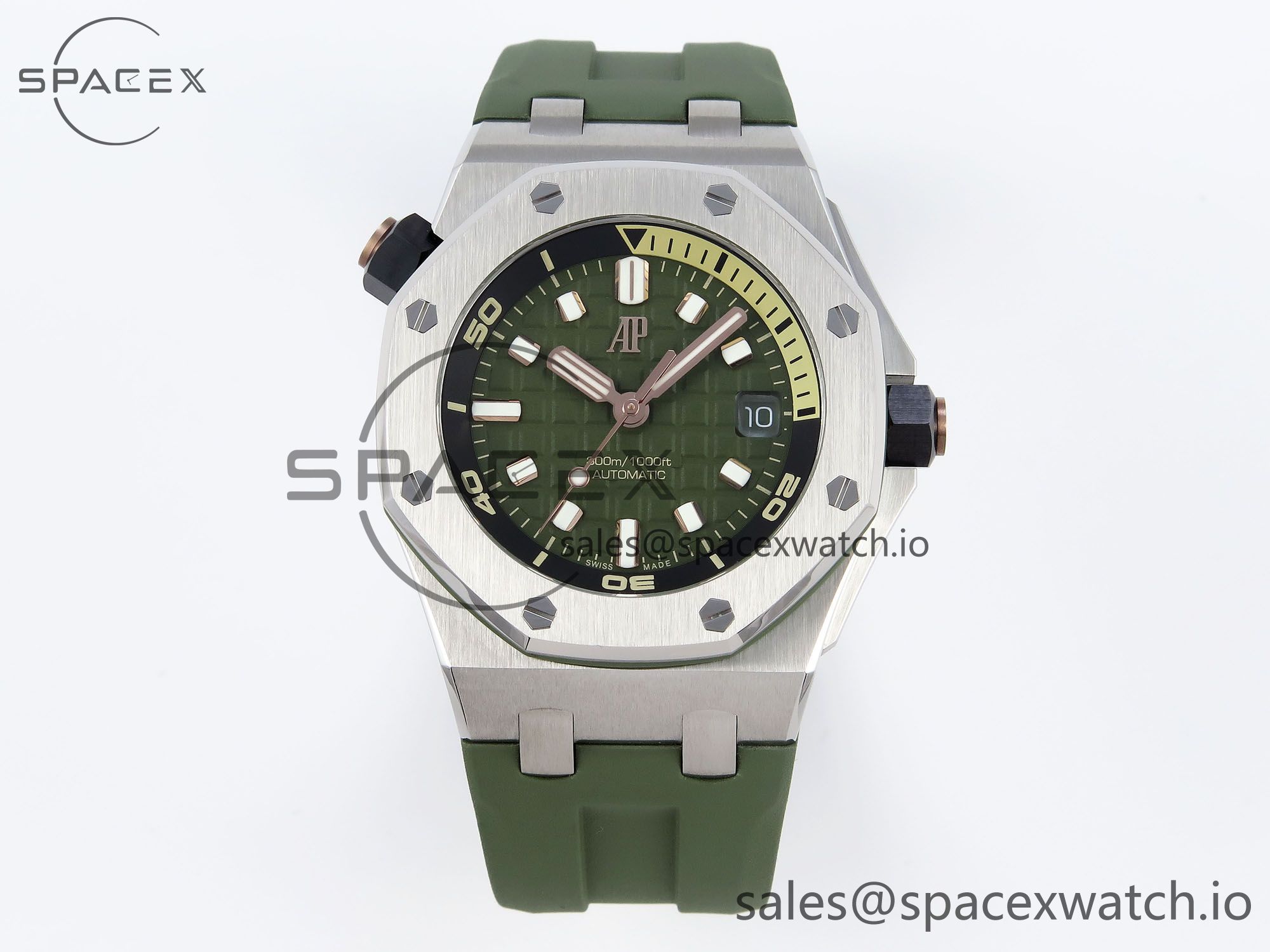 IMG_0163 AUDEMARS PIGUET ROYAL OAK OFFSHORE DIVER 15720 APSF 1:1 BEST EDITION GREEN DIAL ON GREEN RUBBER STRAP SA4308 - Image 1