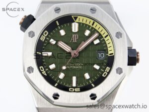 AUDEMARS PIGUET ROYAL OAK OFFSHORE DIVER 15720 APSF 1:1 BEST EDITION GREEN DIAL ON GREEN RUBBER STRAP SA4308 - Image 2